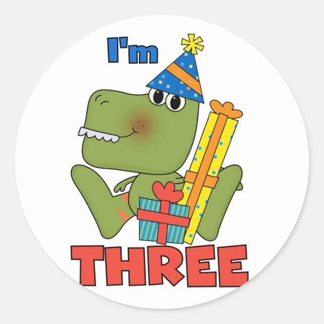 Little Dino 3rd Birthday Tshirts and Gifts Classic Round Sticker (Front)