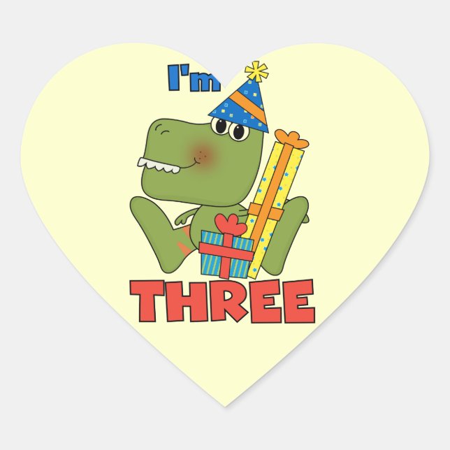 Little Dino 3rd Birthday Tshirts and Gifts Heart Sticker (Front)