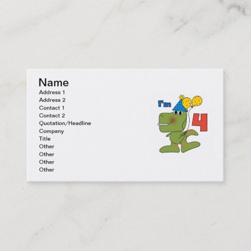 Little Dino 4th Birthday Tshirts and Gifts Business Card