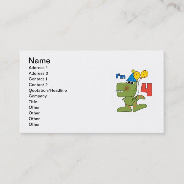 Little Dino 4th Birthday Tshirts and Gifts Business Card (Front)