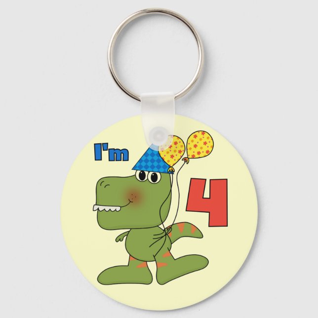 Little Dino 4th Birthday Tshirts and Gifts Keychain (Front)