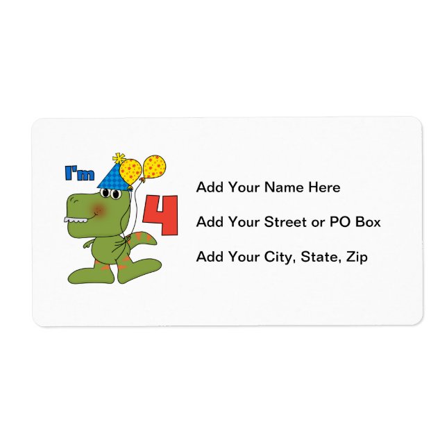 Little Dino 4th Birthday Tshirts and Gifts Label (Front)