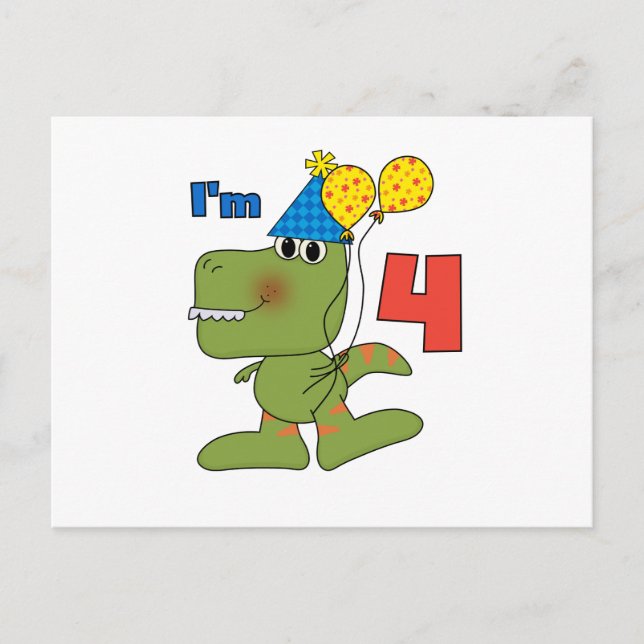 Little Dino 4th Birthday Tshirts and Gifts Postcard (Front)