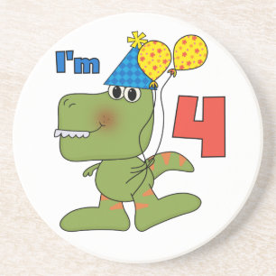 Little Dino 4th Birthday Tshirts and Gifts Sandstone Coaster