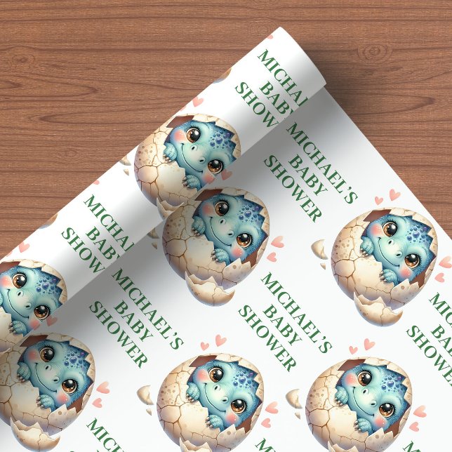 Little Dino Baby Shower Wrapping Paper Hatching  (Little Dino Baby Shower Wrapping Paper Hatching Soon)
