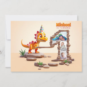 Little Dino Dragon 1st Birthday Big Number Photo Invitation