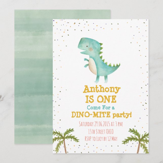 Little Dino First Birthday Party Invite (Front/Back)