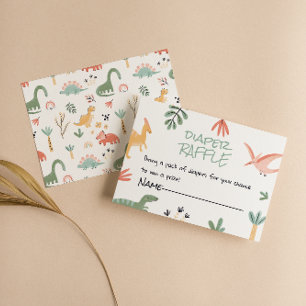 Little Dino In The Way Dinosaur Baby Diaper Raffle Enclosure Card