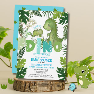 Little Dino Is On The Way Boy Baby Shower Invitation