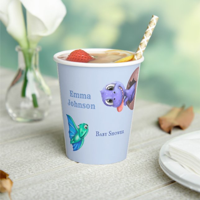 Little Dino on The Way Baby Shower Paper Cups (Insitu)