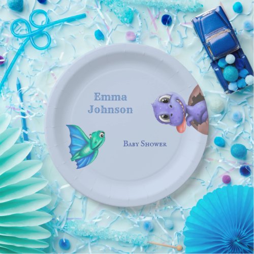 Little Dino on The Way Baby Shower Paper Plates