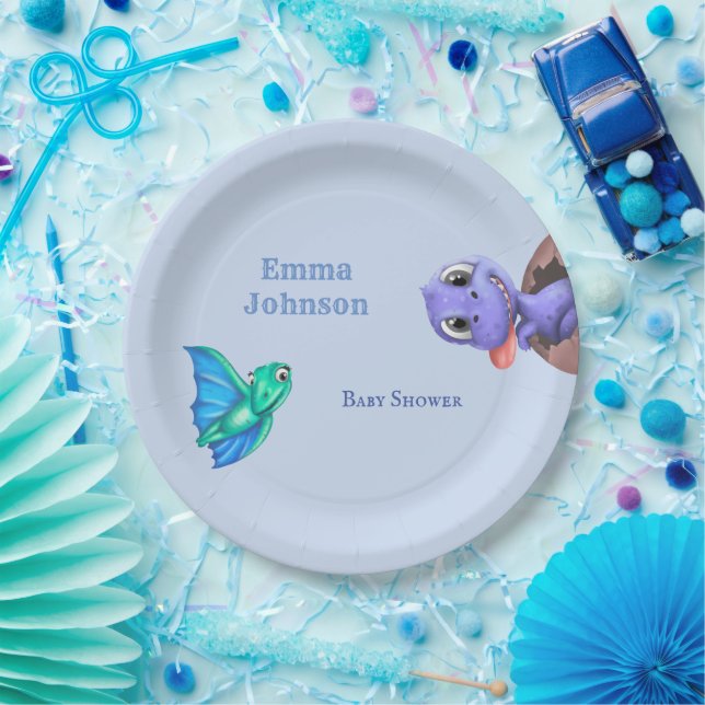 Little Dino on The Way Baby Shower Paper Plates (Party)