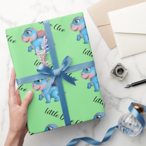 Little Dino on The Way Baby Shower Wrapping Paper