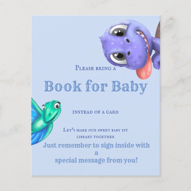 Little Dino on the Way Blue Book For Baby Shower (Front)
