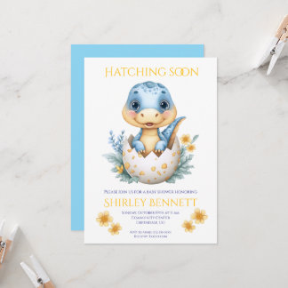 Little Dino on the Way: Hatching Dinosaur Baby Invitation