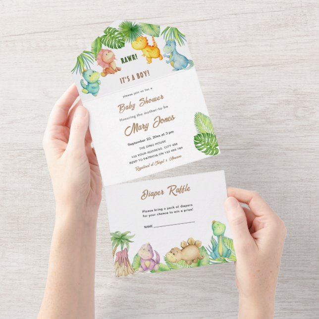 Little Dinosaur Baby Shower All In One Invitation (Tearaway)