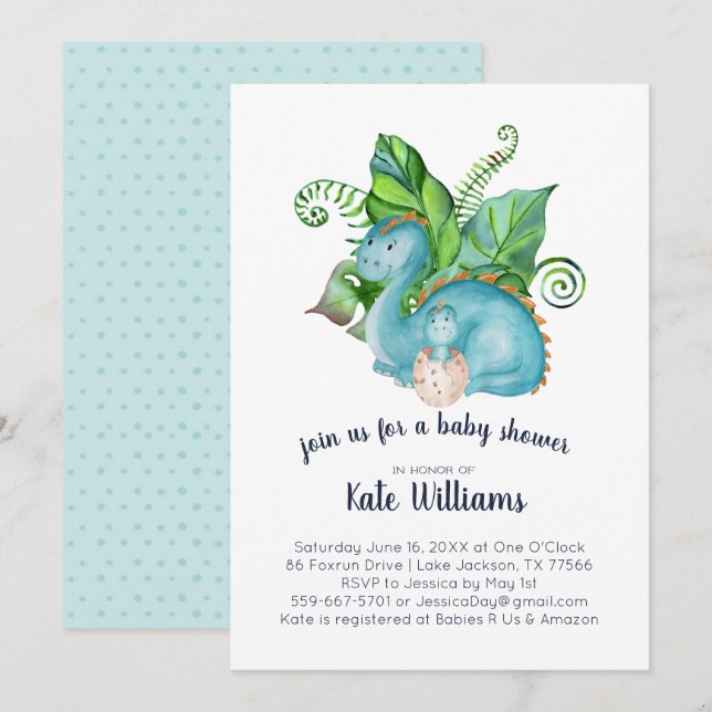 Little Dinosaur Baby Shower Invitation (Front/Back)