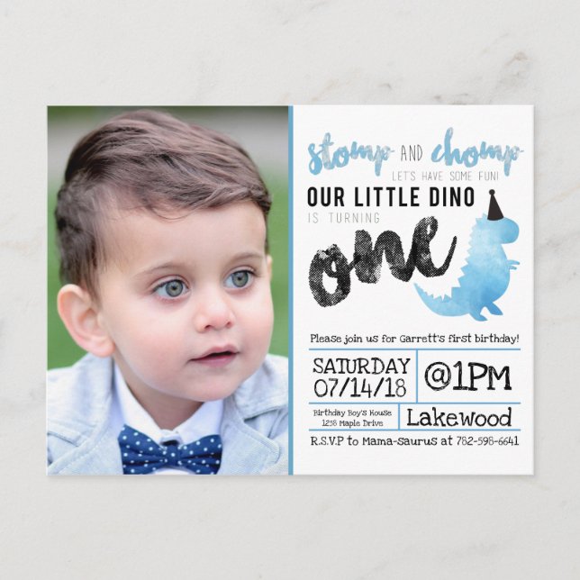 Little Dinosaur Birthday Theme Blue Dinosaur Dino Postcard (Front)