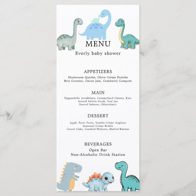 Little Dinosaur Cute Baby Shower Menu (Front)