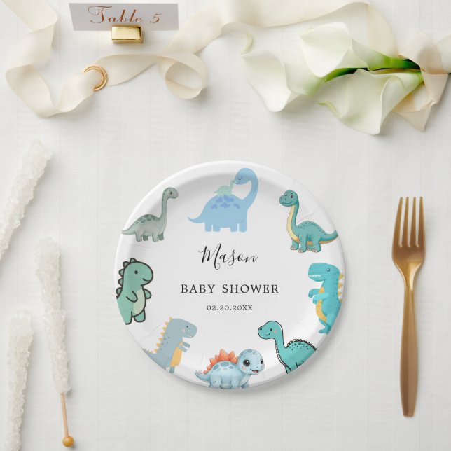 Little Dinosaur Cute Baby Shower Paper Plates (Wedding)