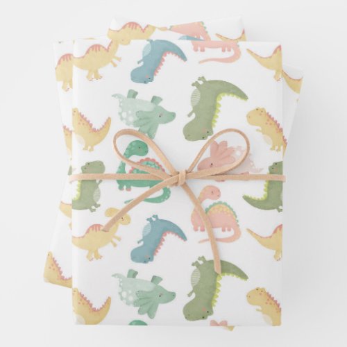 Little dinosaur design wrapping paper sheets