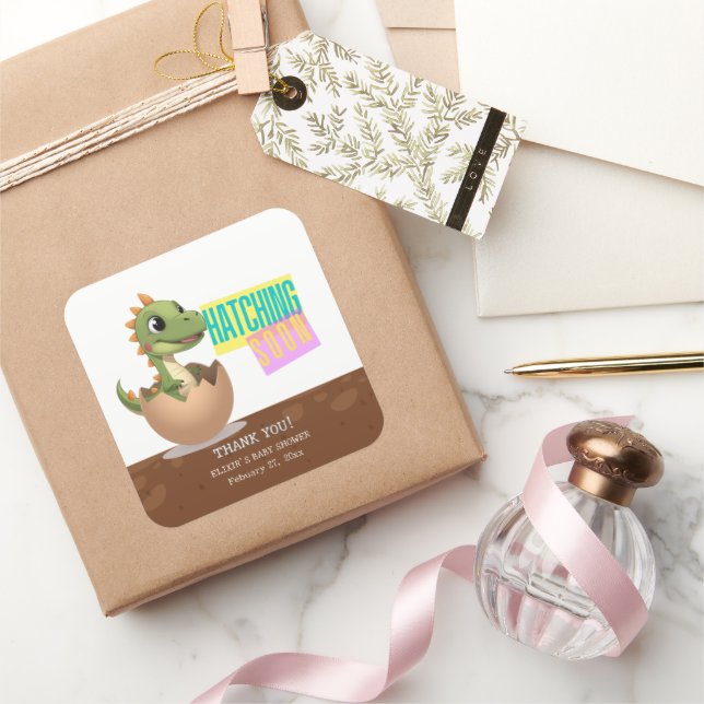 Little Dinosaur Hatching Soon Square Sticker (Gifting)