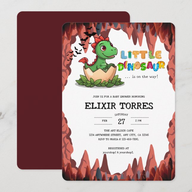 Little Dinosaur Is on the Way Invitation (Front/Back)