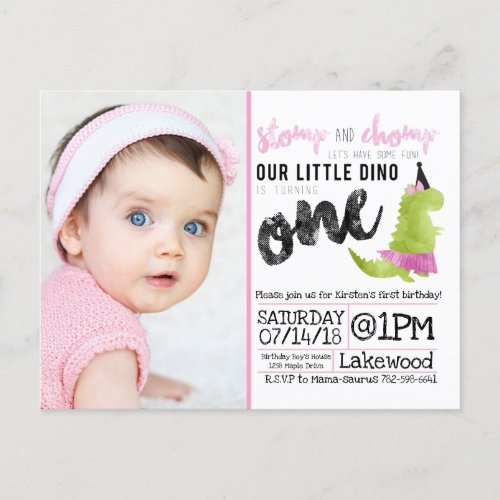 Little Dinosaur Tutu Pink Dinosaur Ballerina Green Invitation Postcard