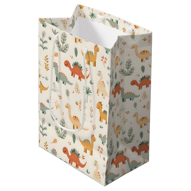Little Dinosaurs Beige Neutral Tones Medium Gift Bag (Front Angled)