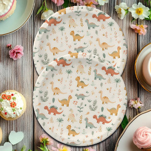 Little Dinosaurs Beige Neutral Tones Paper Plates