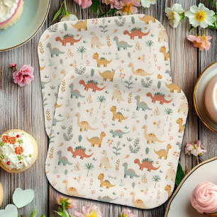 Little Dinosaurs Beige Neutral Tones Paper Plates