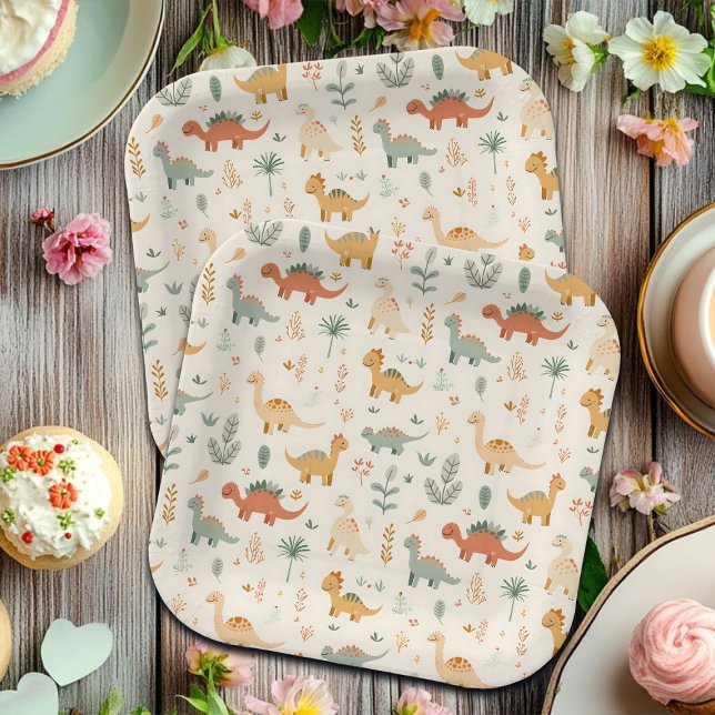 Little Dinosaurs Beige Neutral Tones Paper Plates (Creator Uploaded)