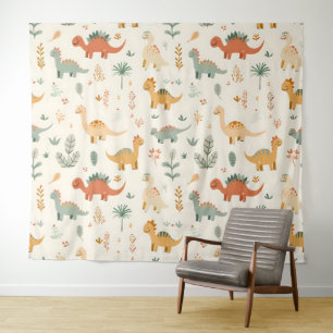 Little Dinosaurs Beige Neutral Tones Tapestry
