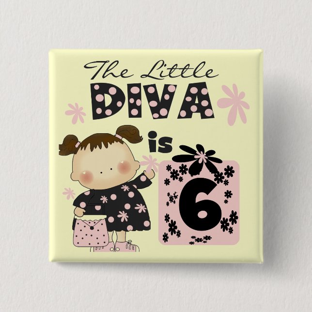 Little Diva 6th Birthday Tshirts and Gifts Button (Front)