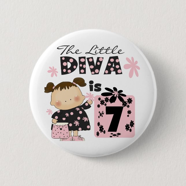 Little Diva 7th Birthday Tshirts and Gifts Button (Front)