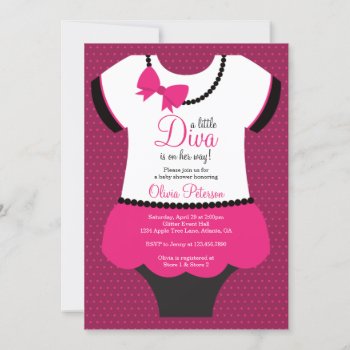 Little Diva Baby Shower Invitation  Pink  Black Invitation by DeReimerDeSign at Zazzle