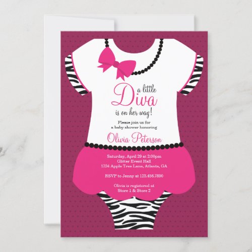 Little Diva Baby Shower Invitation Zebra Pink Invitation
