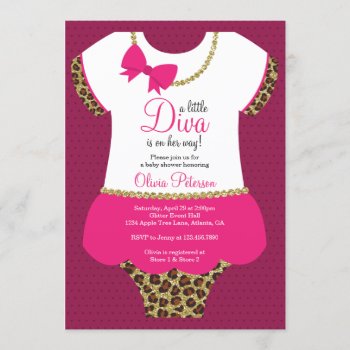 Little Diva Baby Shower Invite  Cheetah  Faux Gold Invitation by DeReimerDeSign at Zazzle