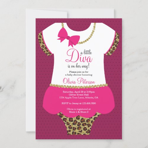 Little Diva Baby Shower Invite Cheetah Faux Gold Invitation