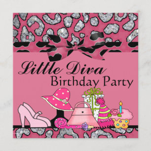 Little Diva Birthday Party Sparkle In Pink & Black Invitation