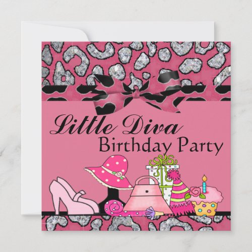 Little Diva Birthday Party Sparkle In Pink  Black Invitation