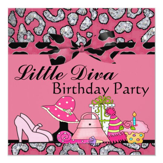 little diva birthday party sparkle in pink black invitation