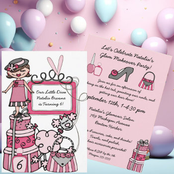 Little Diva Girls Makeover Spa Day Birthday Invite by kids_birthdays at Zazzle