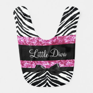 Little Diva Pink/Black Zebra Girl's Baby Bib