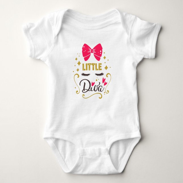 Little Diva Typography Baby Girl Pink Baby Bodysuit (Front)