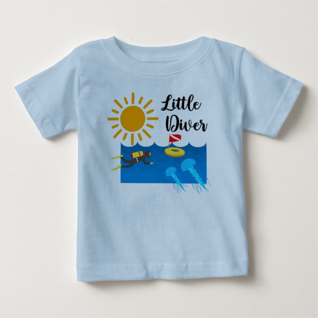 Little Diver with Jelly Fish - Baby Fine Jersey T- Baby T-Shirt (Front)