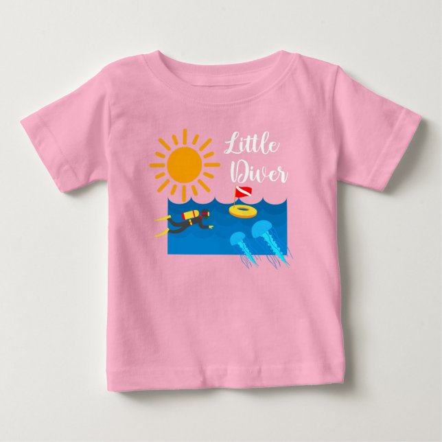 Little Diver with Jelly Fish - Baby Fine Jersey T- Baby T-Shirt (Front)