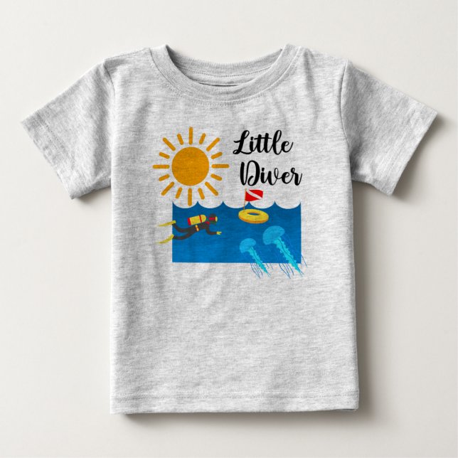 Little Diver with Jelly Fish - Baby Fine Jersey T- Baby T-Shirt (Front)