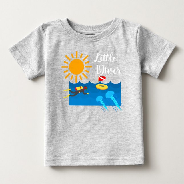 Little Diver with Jelly Fish - Baby Fine Jersey T- Baby T-Shirt (Front)