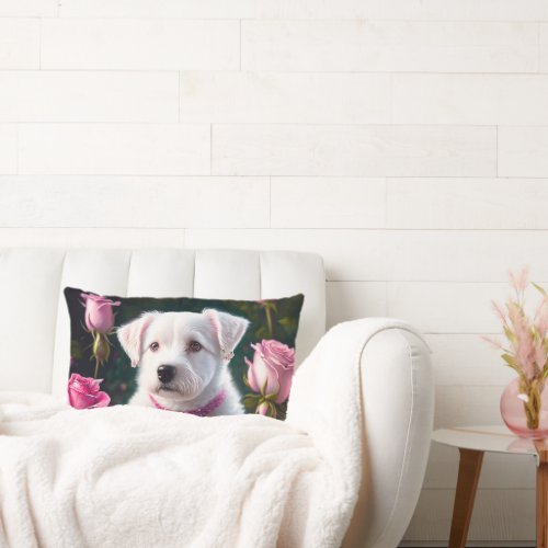 Little Dog And Rose Collection Lumbar Pillow